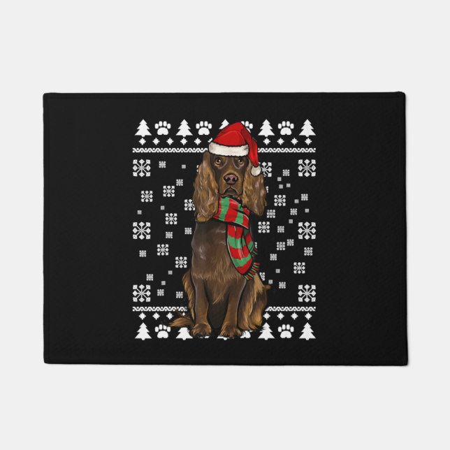 Boykin Spaniel Dog With Santa Hat Ugly Christmas Doormat (Front)
