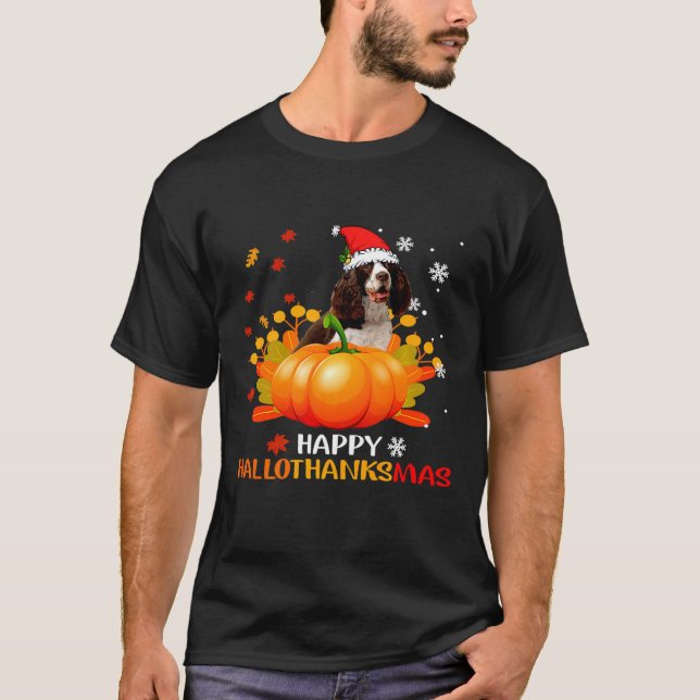 Boykin Spaniel Happy Hallothanksmas Halloween Chri T-Shirt (Front)