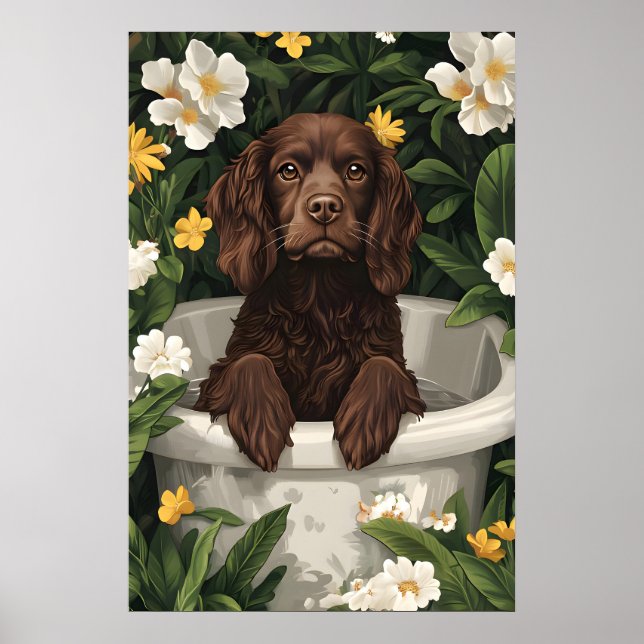 Boykin Spaniel In Bathtub Poster, Funny Dog Poster (Front)