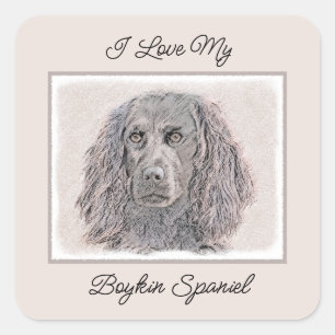 Boykin Spaniel Painting - Cute Original Dog Art Square Sticker