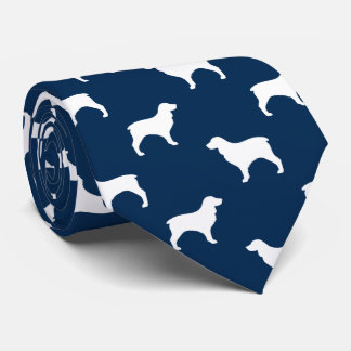 Boykin Spaniel Silhouettes Pattern Blue and White Tie
