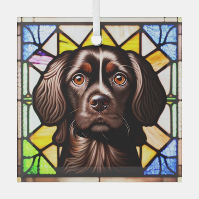 Boykin Spaniel "Stained Glass" Glass Tree Decoration (Front)