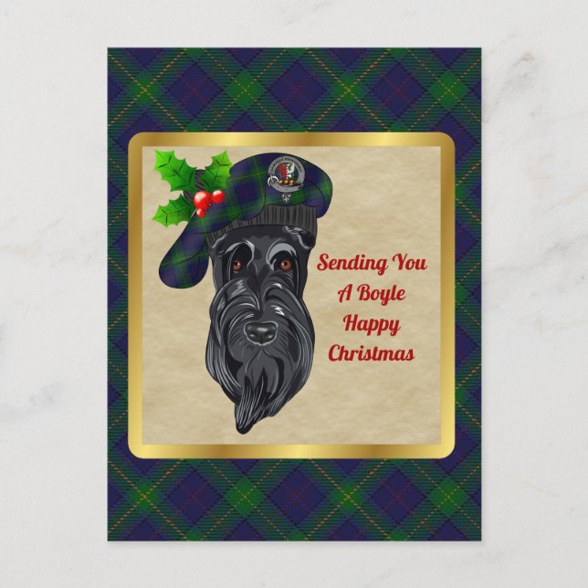 Boyle  Clan Badge & Tartan Christmas Postcard (Front)