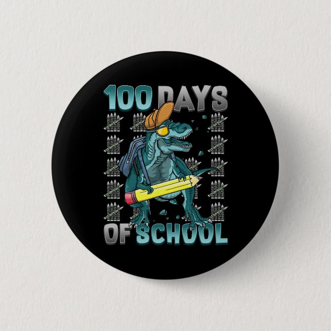 Boys 100 Days Of School Dinosaur 100 Days Smarter  6 Cm Round Badge (Front)