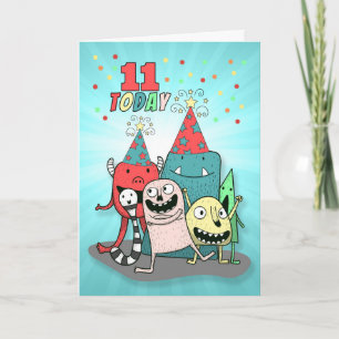 Boy's 11th Colourful Monster Birthday Card