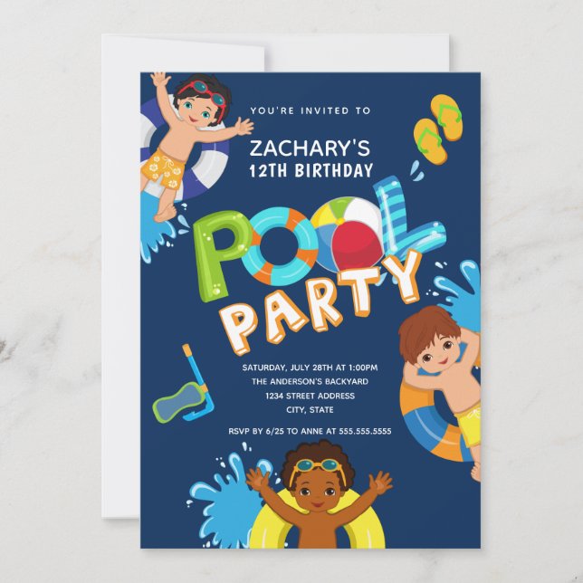 Boys 12th Birthday Pool Party Invitation (Front)
