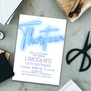 Boys 13th Neon Pool Birthday Invitation