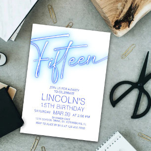 Boys 15th Neon Pool Birthday Invitation