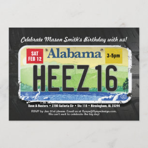 Boy's 16th Bday Alabama License Invitation