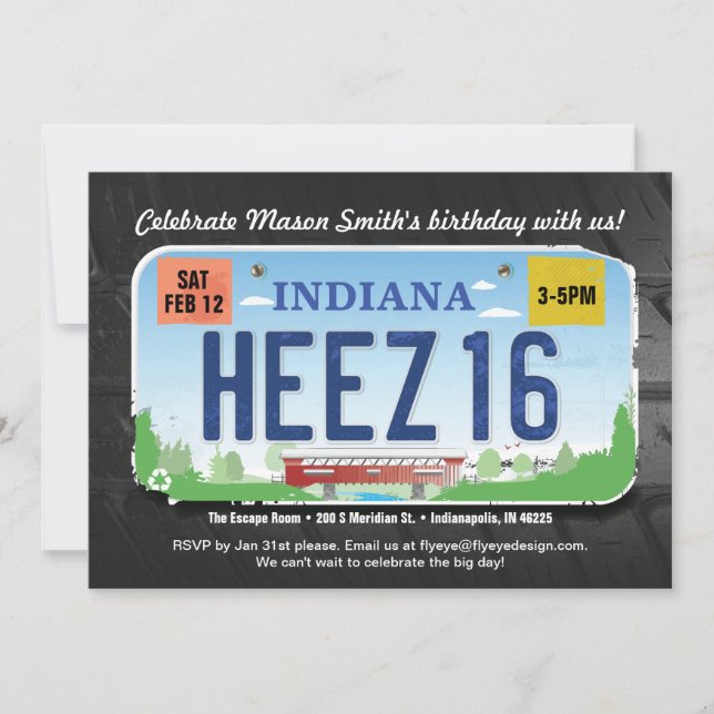 Boy's 16th Birthday Indiana License Invitation (Front)