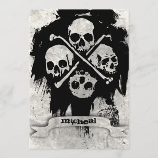 Boys 16th Birthday Party Gothic Skulls Invitation