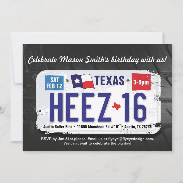 Boy's 16th Birthday Texas License Invitation (Front)