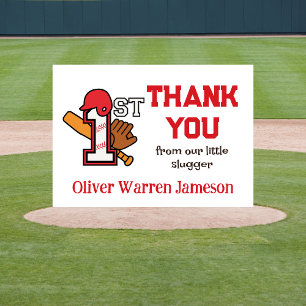 Boy's 1st Birthday Baseball Thank You Card