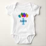 Boys 1st Birthday coloured balloons baby creeper<br><div class="desc">Boys 1st Birthday coloured balloons baby creeper . Personalised jumpsuit / Custom baby creeper with cute colourful design. Adorable baby clothes for little baby boy. Sweet blue and white baby design with name or monogram plus age number. Perfect gift idea for infant birthday, baby shower, new mum or mum to...</div>