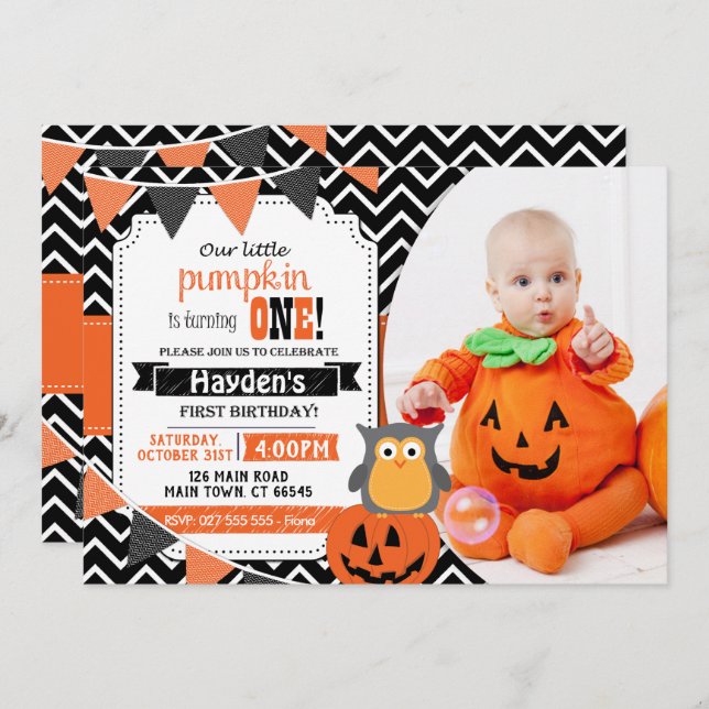 Boys 1st Birthday Halloween Birthday Invite (Front/Back)