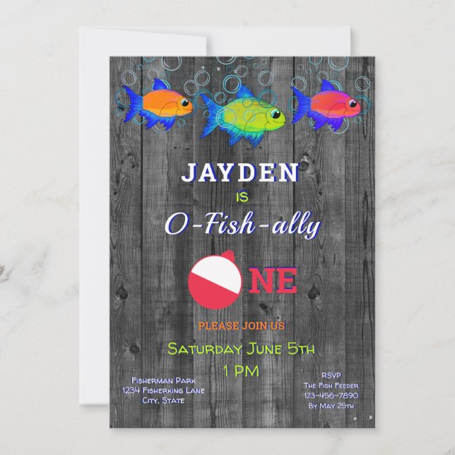 Boys 1st Birthday Little Fisherman O Fishally One Invitation (Front)