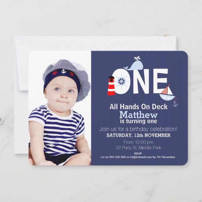 Boys 1st Birthday Nautical Invitation (Front)