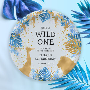 Boys 1st Birthday Party Blue Jungle Safari Paper Plate