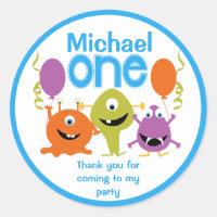 Boys 1st Birthday Party Monsters Sticker