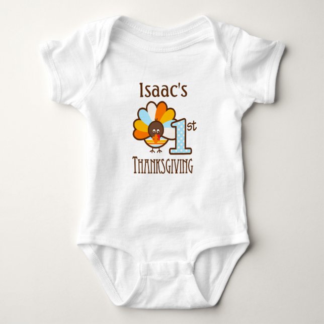 Boys 1st Thanksgiving Personalised Turkey Bodysuit (Front)