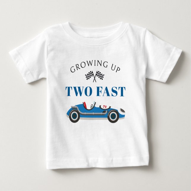 Boy's 2nd Birthday Blue Race Car Personalised  Baby T-Shirt (Front)