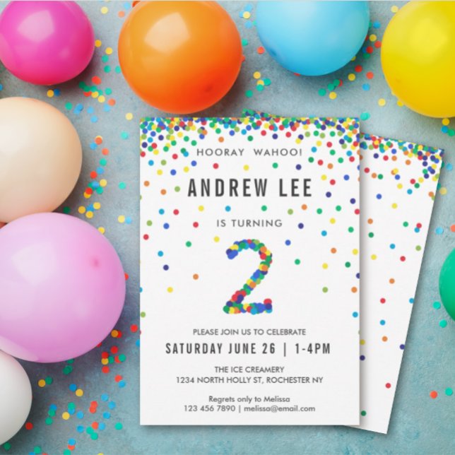 Boys 2nd Birthday Party, Primary Colour Confetti Invitation (Creator Uploaded)