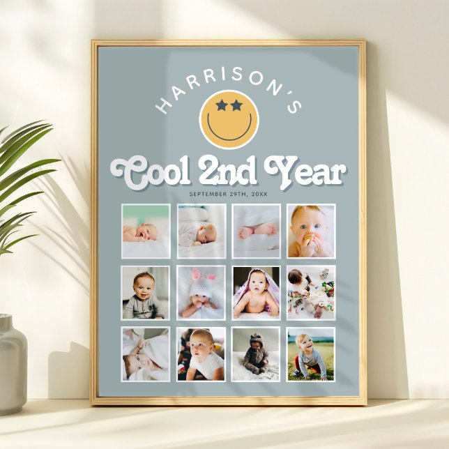 Boys 2nd Year Two Cool Birthday Photo Collage Poster (Creator Uploaded)