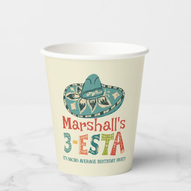 Boys 3-Esta Third Birthday Three Esta Fiesta Paper Cups (Front)