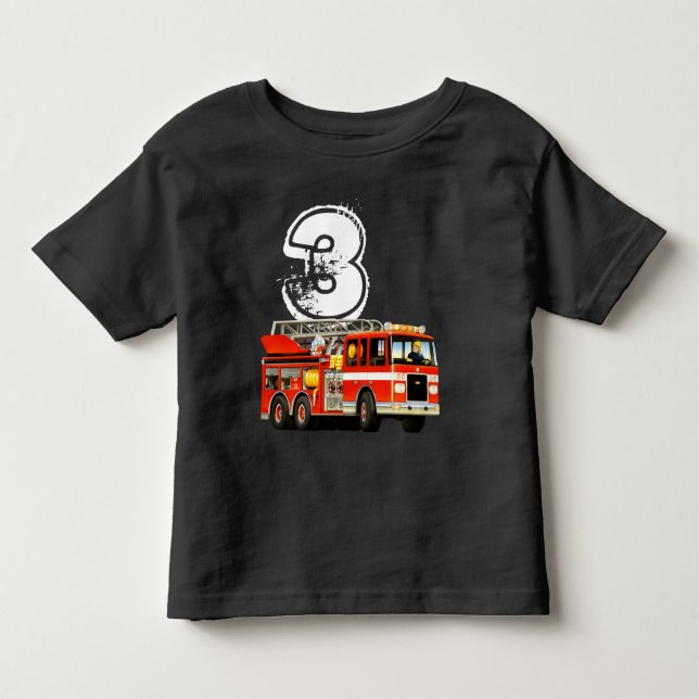 Boy's 3rd Birthday Red Fire Truck Toddler T-Shirt (Front)