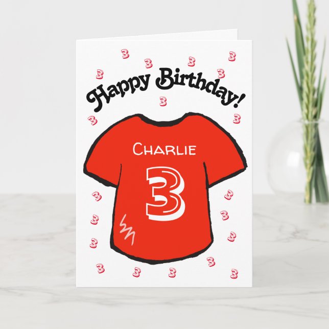 boy's 3rd birthday red football shirt card (Front)
