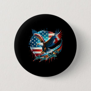 Boys 4th Of July American Bald Eagle Usa Flag Figh 6 Cm Round Badge