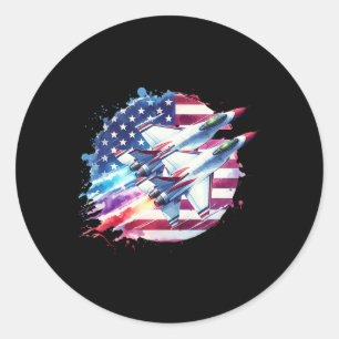 Boys 4th Of July American Usa Flag Fighter Jet 1  Classic Round Sticker