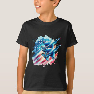 Boys 4th Of July American Usa Flag Fighter Jet 2 T-Shirt