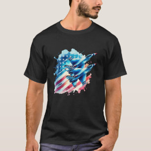 Boys 4th Of July American USA Flag Fighter Jet  T-Shirt