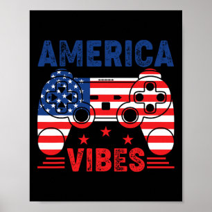 Boys 4th Of July Gamer America Vibes Kids  Poster