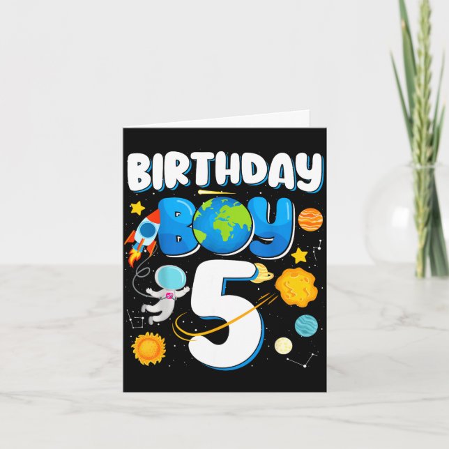 Boys 5th birthday astronaut space planets four card (Front)