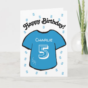 boy's 5th birthday blue football shirt card