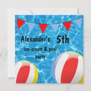 Boy's 5th Ice-Cream & pool Party Invitation