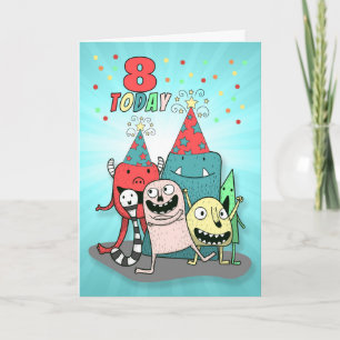 Boy's 8th Colourful Monster Birthday Card