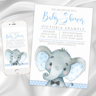 Boys Adorable Elephant Baby Shower Invitations