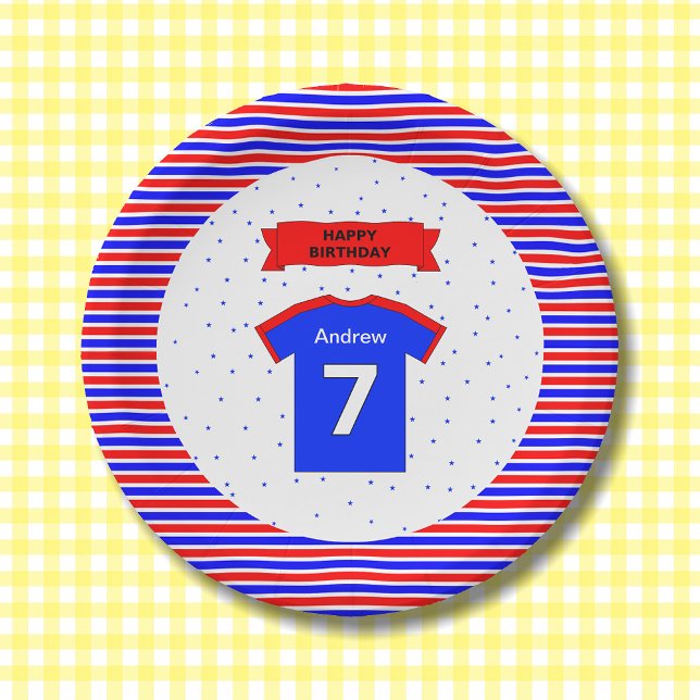 Boys and girls custom name 7th birthday party paper plate (Creator Uploaded)