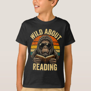 Boys animal funny wild about reading bigfoot book T-Shirt