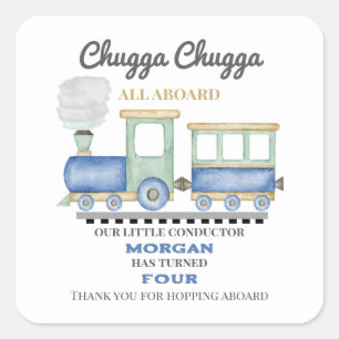 Boy's Any Age Birthday Blue Train Chugga Choo   Square Sticker