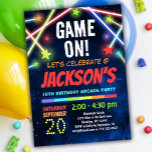 Boys Arcade Party Birthday Invitation Game On<br><div class="desc">Neon glow rainbow colours arcade games birthday party invitation for boys and girls</div>