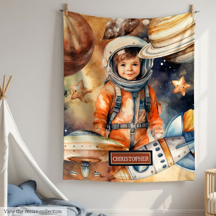 Boys Astronaut Blanket Personalised Space Planets 