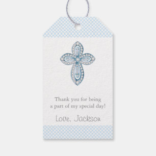 Boys Baby Blue Cross Baptism Gift Tags