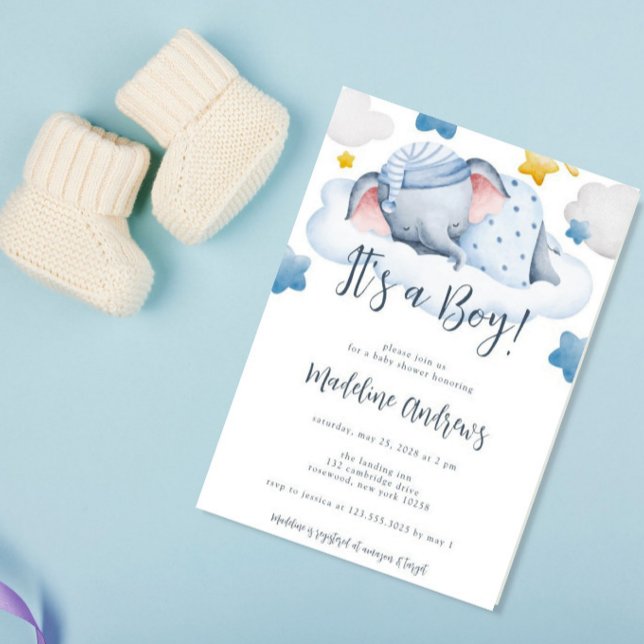 Boys Baby Elephant Baby Shower Invitation (Creator Uploaded)
