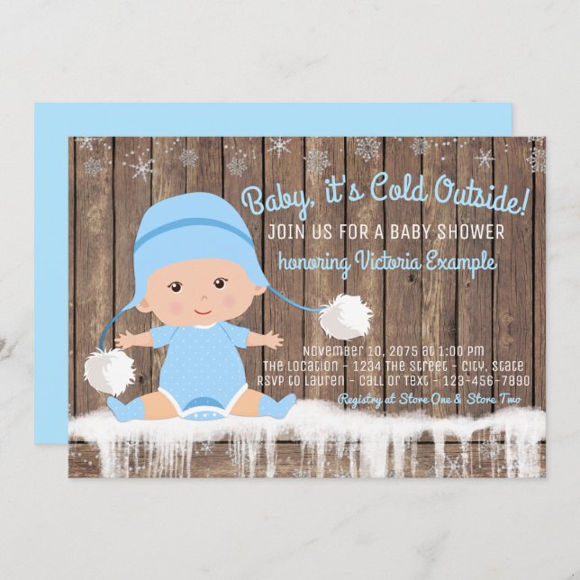 Boys Baby its Cold Outside Baby Shower Invitation (Front/Back)