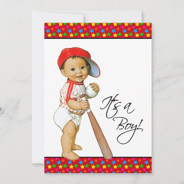 Boys Baby Shower Baseball Red Blue Invitation (Front)