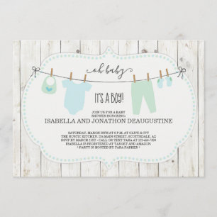 Boy's Baby Shower Invitation Rustic Clothesline
